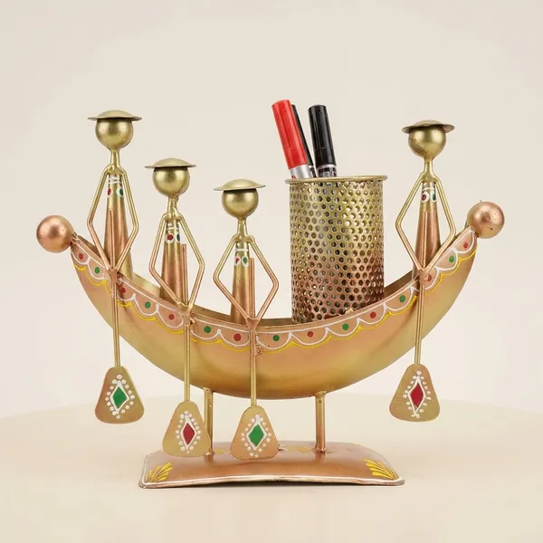 Decorative_Golden_Boat_Pen_Stand_With_Figurines