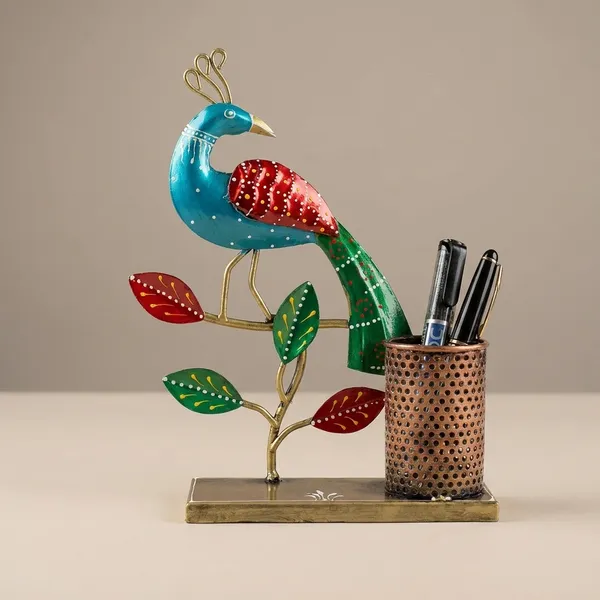 Decorative_Peacock_Pen_Stand_With_Multi-Purpose_Holder