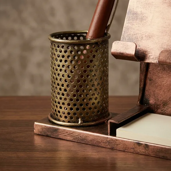 Vintage_Copper_Desk_Organizer_With_Grater_Design_And_Pen_Holder