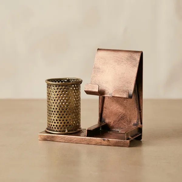 Vintage_Copper_Desk_Organizer_With_Grater_Design_And_Pen_Holder