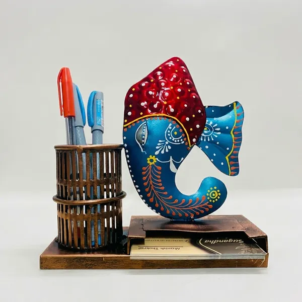 Hand-Painted_Ganesha_Pen_Stand_With_Wooden_Base_-_Decorative_Desk_Organizer