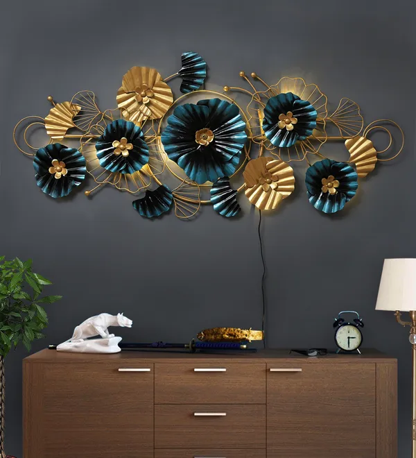 Decorative_Metal_Wall_Art_-_Golden_&_Teal_Floral_Design