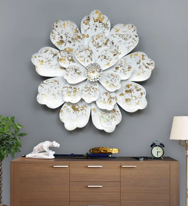 White_Floral_Wall_Art_Decor_With_Gold_And_Silver_Accents