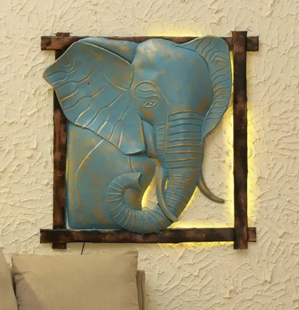 Elephant_Head_Metal_Wall_Art_With_Wooden_Frame_And_Led_Backlight