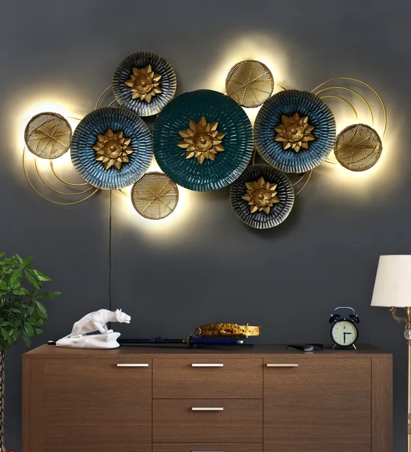 Blue_And_Gold_Floral_Metal_Wall_Art_With_Led_Backlighting
