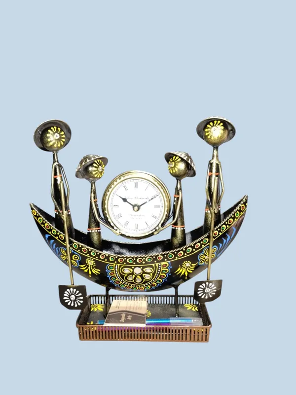 Decorative_Boat-Shaped_Table_Clock_With_Floral_Design
