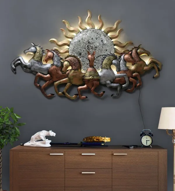 Galloping_Horses_Metal_Wall_Art_With_Sun_Design
