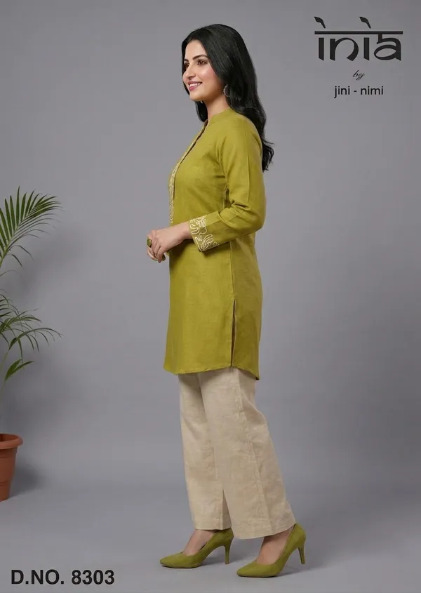 Olive_Green_Premium_Cotton_Blend_Embroidered_Kurti_With_Palazzo_Set_For_Women