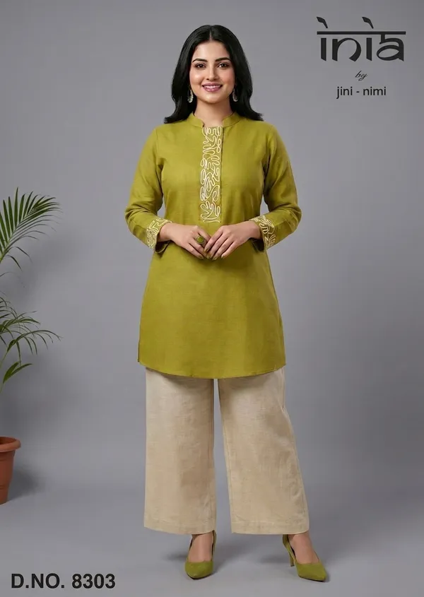 Olive_Green_Premium_Cotton_Blend_Embroidered_Kurti_With_Palazzo_Set_For_Women