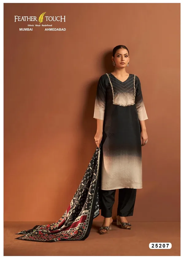 Black_And_Beige_Premium_Cotton_Blend_Gradient_Ombre_Kurta_Set_With_Dupatta_For_Women