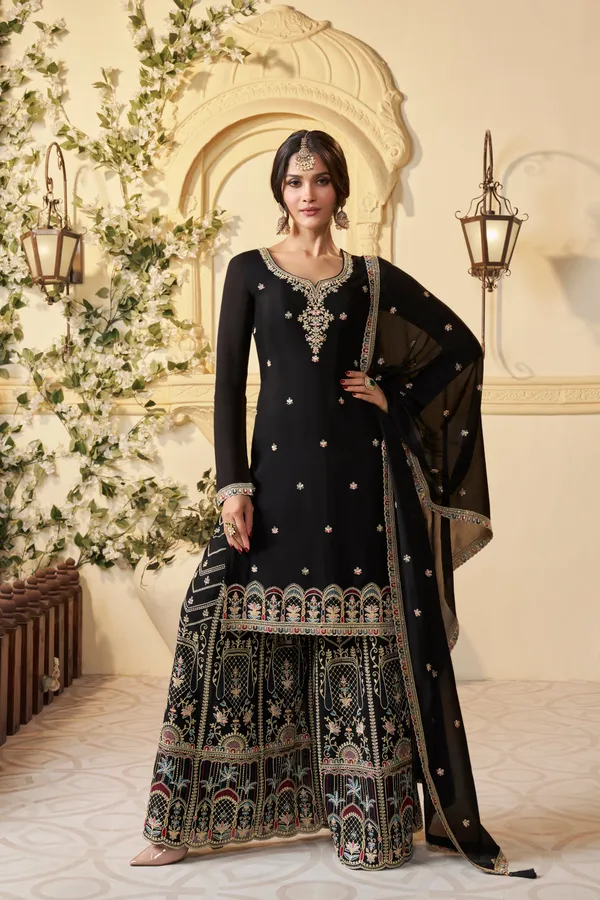 Black_Premium_Multi_Thread_Embroidered_Chinon_Sharara_Suit_Set_For_Women