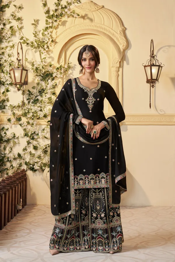 Black_Premium_Multi_Thread_Embroidered_Chinon_Sharara_Suit_Set_For_Women