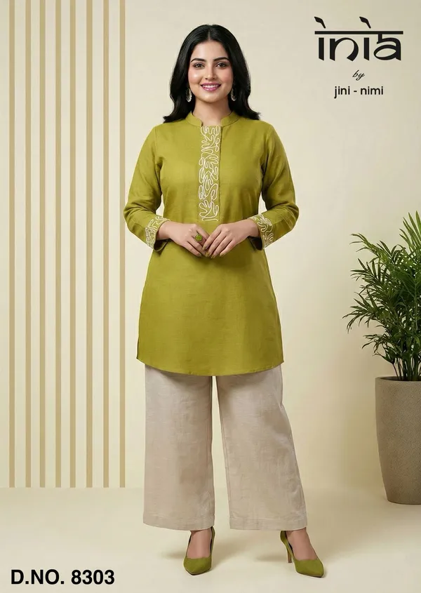 Olive_Green_Premium_Cotton_Blend_Embroidered_Kurti_With_Palazzo_Set_For_Women