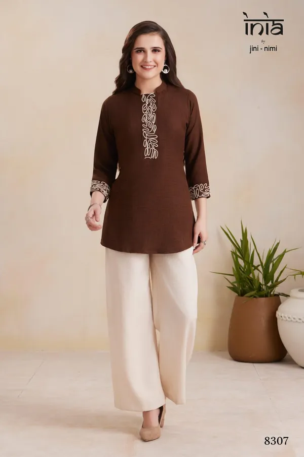 Brown_Premium_Cotton_Ethnic_Embroidery_Kurti_With_Palazzo_Set_For_Women