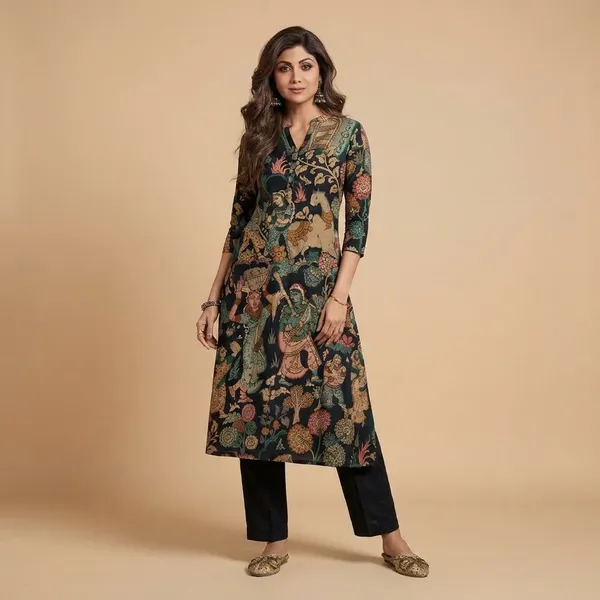 Multicolor_Premium_Rayon_Feather_Touch_Floral_Printed_A-Line_Kurti_With_Pants_For_Women