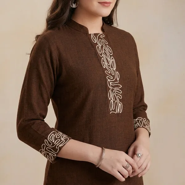 Brown_Premium_Cotton_Ethnic_Embroidery_Kurti_With_Palazzo_Set_For_Women
