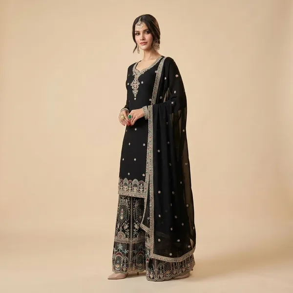 Black_Premium_Multi_Thread_Embroidered_Chinon_Sharara_Suit_Set_For_Women