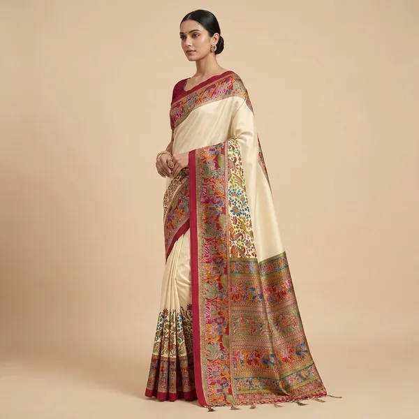Cream_Premium_Cotton_Kalamkari_Printed_Saree_For_Women