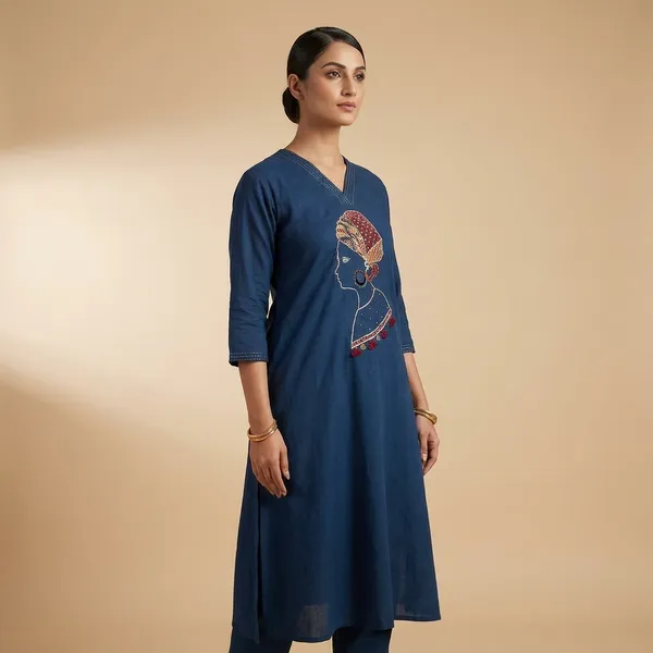 Navy_Blue_Premium_Cotton_Printed_Kurta_Set_With_Matching_Pants_For_Women