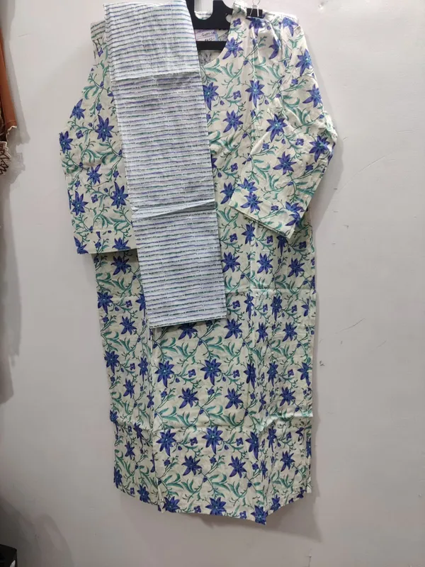 Off_White_Blue_Floral_Print_Cotton_Kurta_Set_With_Dupatta_For_Women