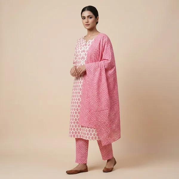 Light_Pink_Block_Print_Cotton_Floral_Kurta_Set_With_Mal_Dupatta_For_Women