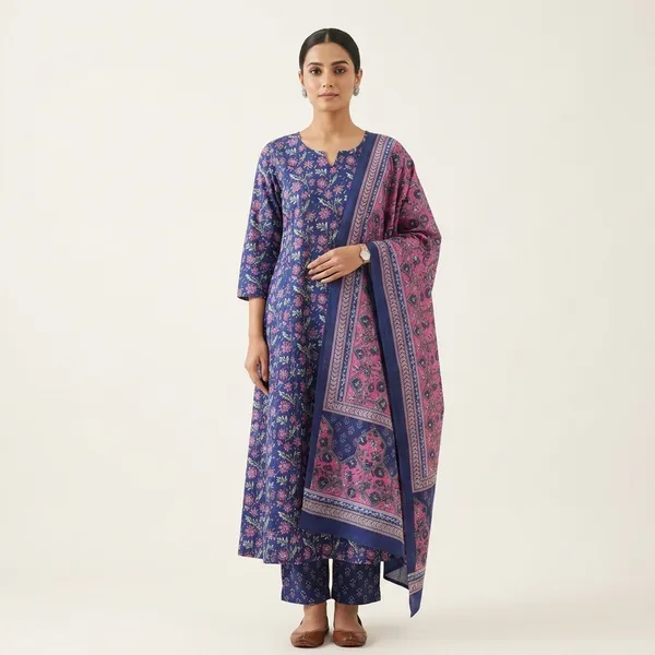 Blue_Cotton_Floral_Printed_Anarkali_Frock_Set_With_Dupatta_For_Women
