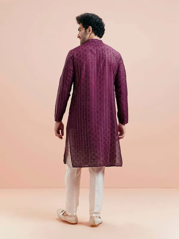 Purple_Silk_Blend_Printed_A-Line_Kurta_For_Men