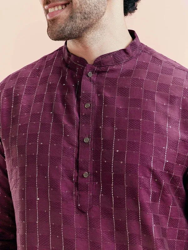 Purple_Silk_Blend_Printed_A-Line_Kurta_For_Men