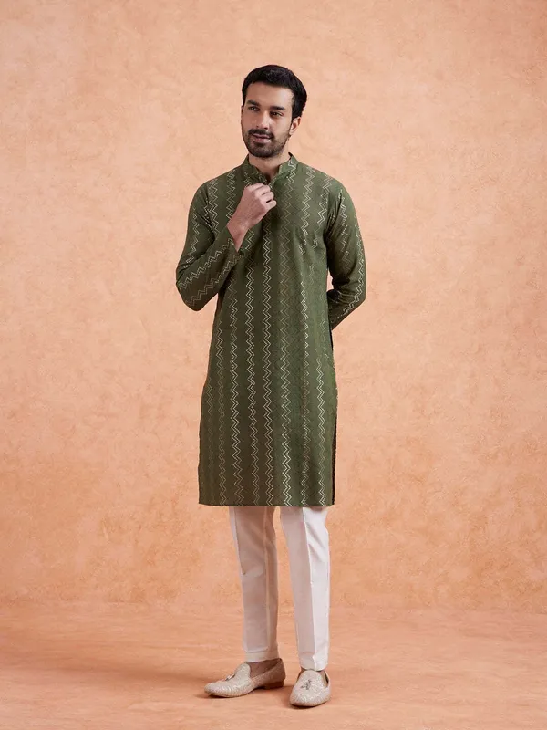 Green_Pure_Cotton_Straight_Kurta_For_Men