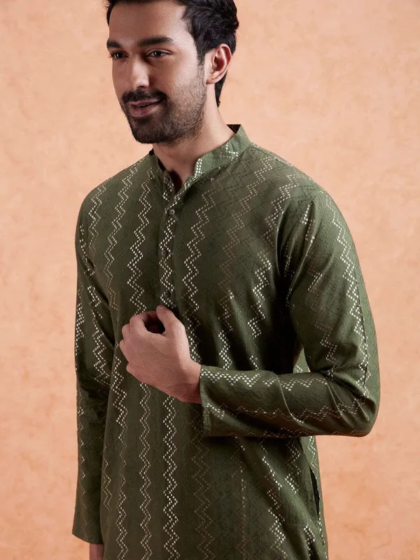 Green_Pure_Cotton_Straight_Kurta_For_Men