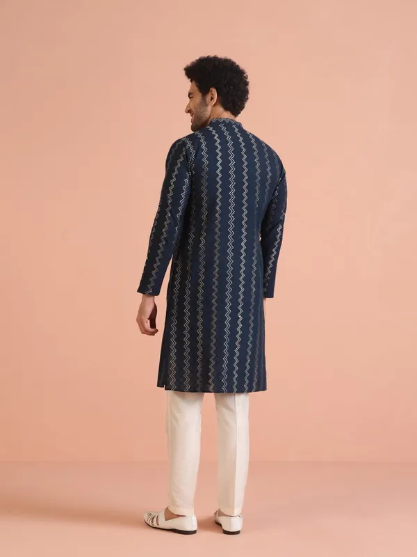 Dark_Blue_Cotton_Blend_Printed_A-Line_Kurta_For_Men