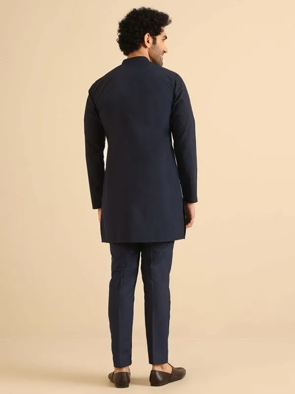 Blue_Cotton_Blend_Solid_A-Line_Kurta_For_Men