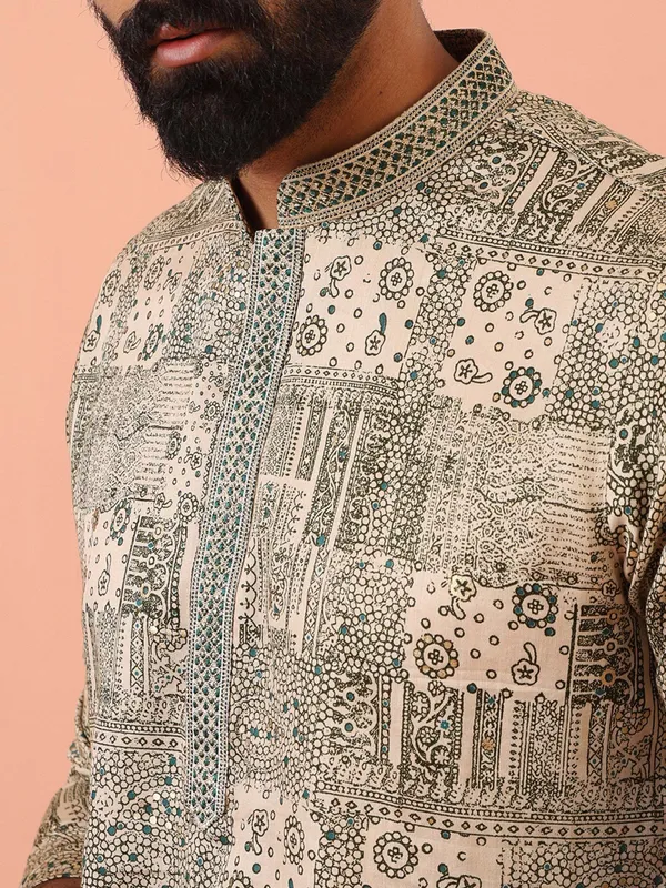 Grey_Cotton_Blend_Printed_A-Line_Kurta_For_Men