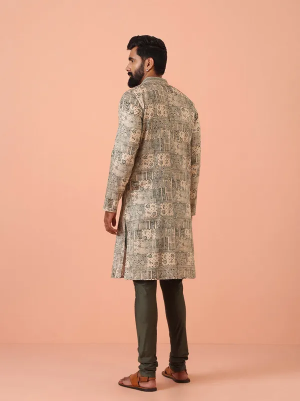 Grey_Cotton_Blend_Printed_A-Line_Kurta_For_Men