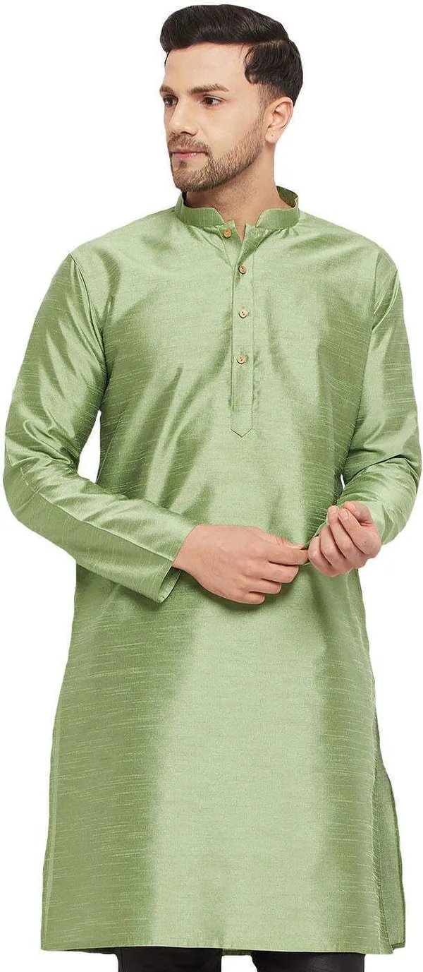 Light_Green_Cotton_Silk_Solid_A-Line_Kurta_For_Men