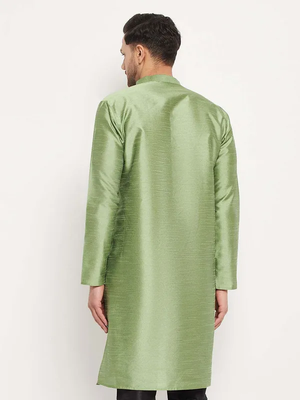 Light_Green_Cotton_Silk_Solid_A-Line_Kurta_For_Men