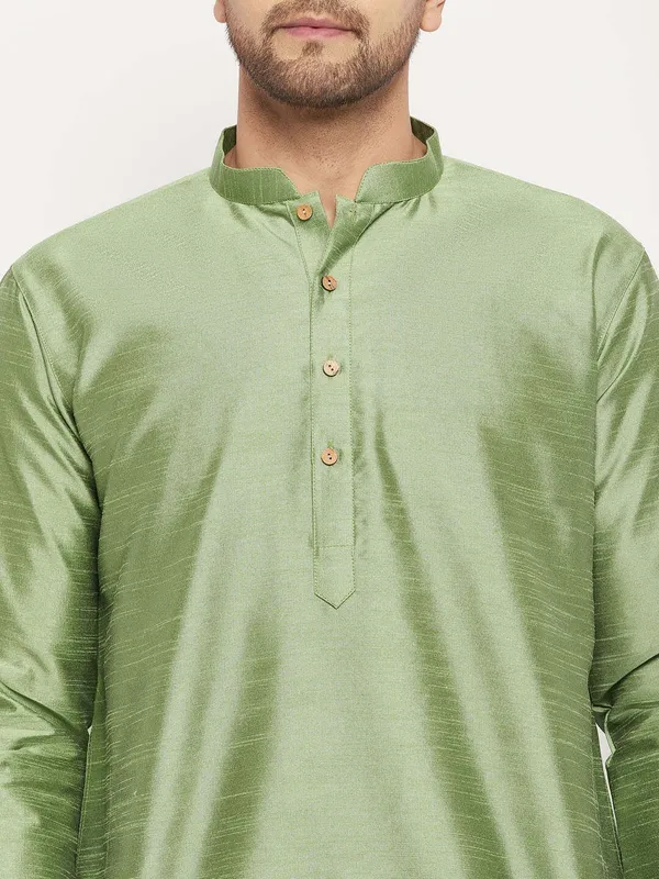 Light_Green_Cotton_Silk_Solid_A-Line_Kurta_For_Men