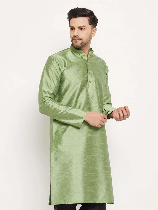 Light_Green_Cotton_Silk_Solid_A-Line_Kurta_For_Men