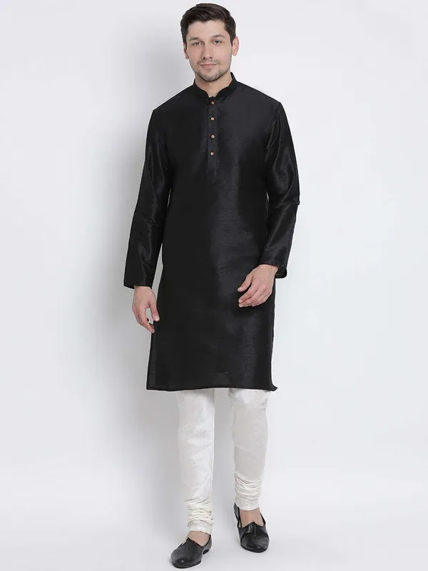 Black_Cotton_Silk_Solid_A-Line_Kurta_For_Men