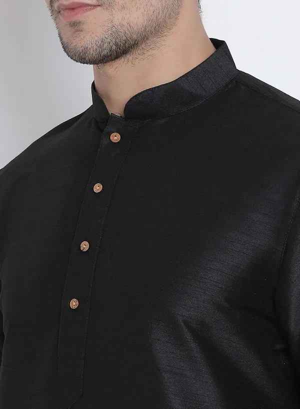 Black_Cotton_Silk_Solid_A-Line_Kurta_For_Men