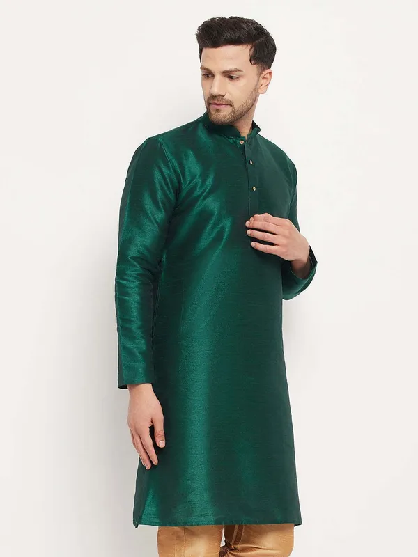 Green_Cotton_Silk_Solid_A-Line_Kurta_For_Men