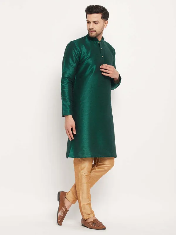 Green_Cotton_Silk_Solid_A-Line_Kurta_For_Men