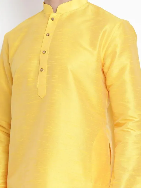 Yellow_Cotton_Silk_Solid_A-Line_Kurta_For_Men