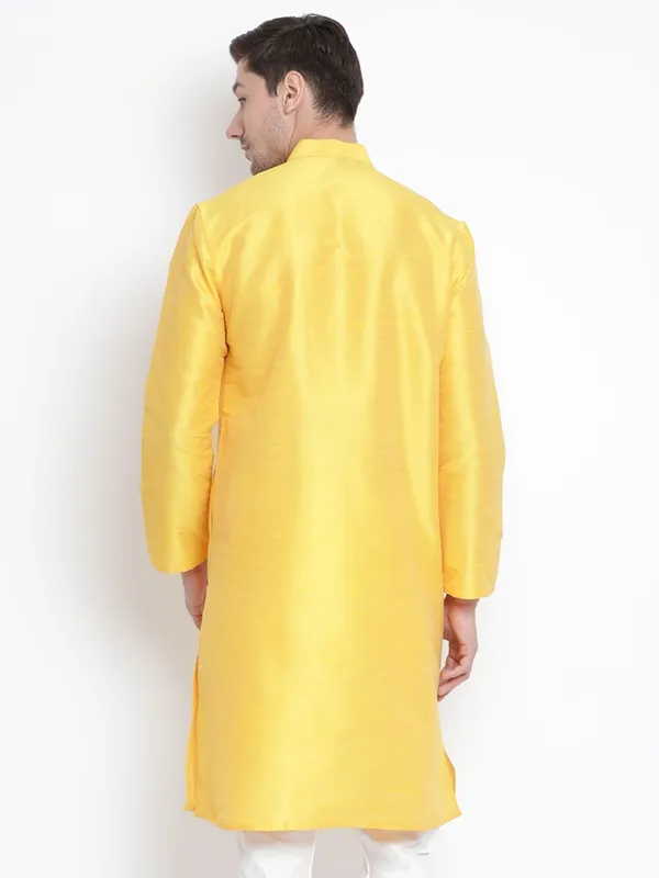 Yellow_Cotton_Silk_Solid_A-Line_Kurta_For_Men