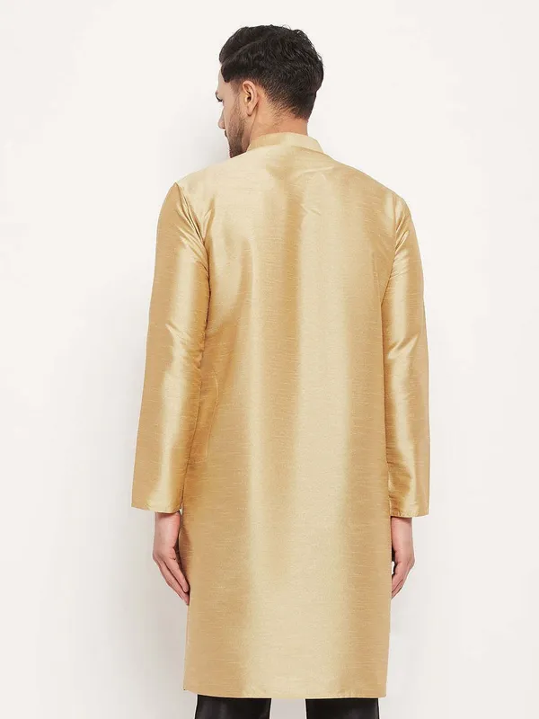 Gold_Cotton_Silk_Solid_A-Line_Kurta_For_Men