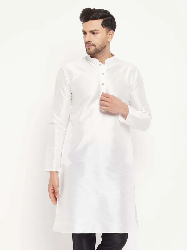 White_Cotton_Silk_Solid_A-Line_Kurta_For_Men