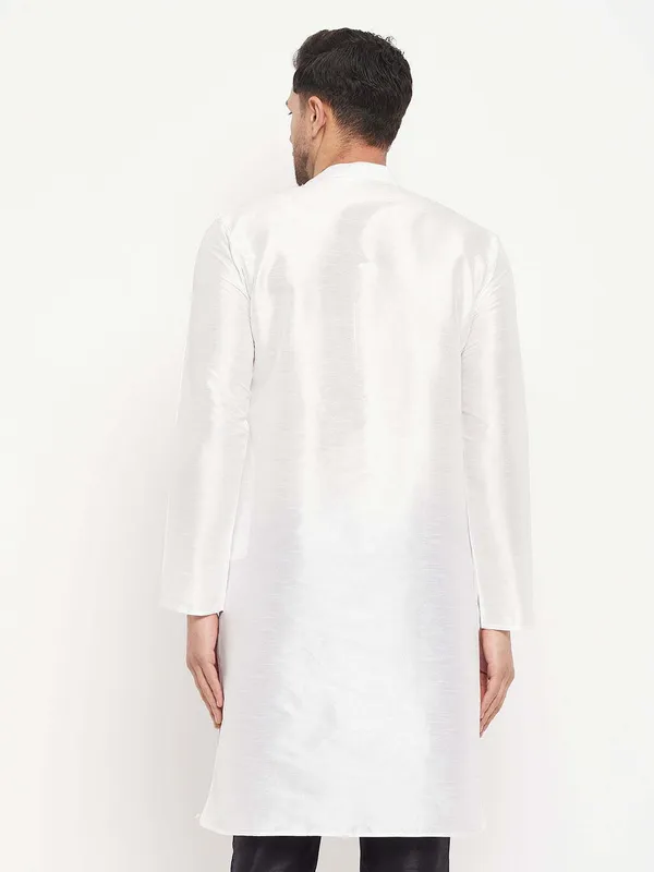 White_Cotton_Silk_Solid_A-Line_Kurta_For_Men