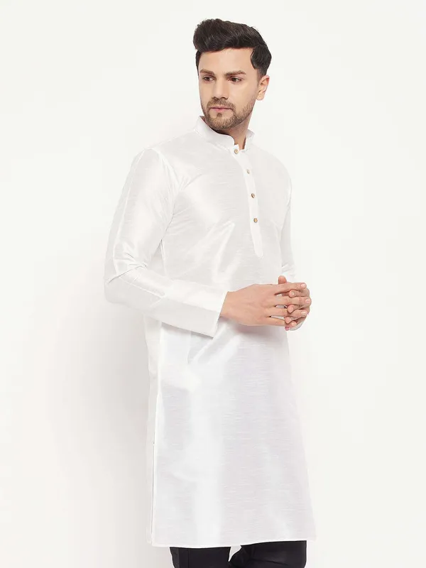 White_Cotton_Silk_Solid_A-Line_Kurta_For_Men
