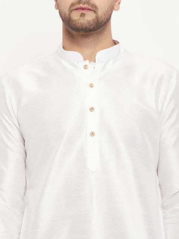 White_Cotton_Silk_Solid_A-Line_Kurta_For_Men