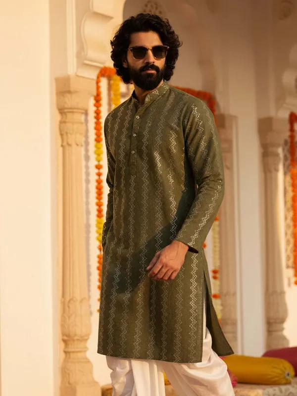 Green_Pure_Cotton_Straight_Kurta_For_Men